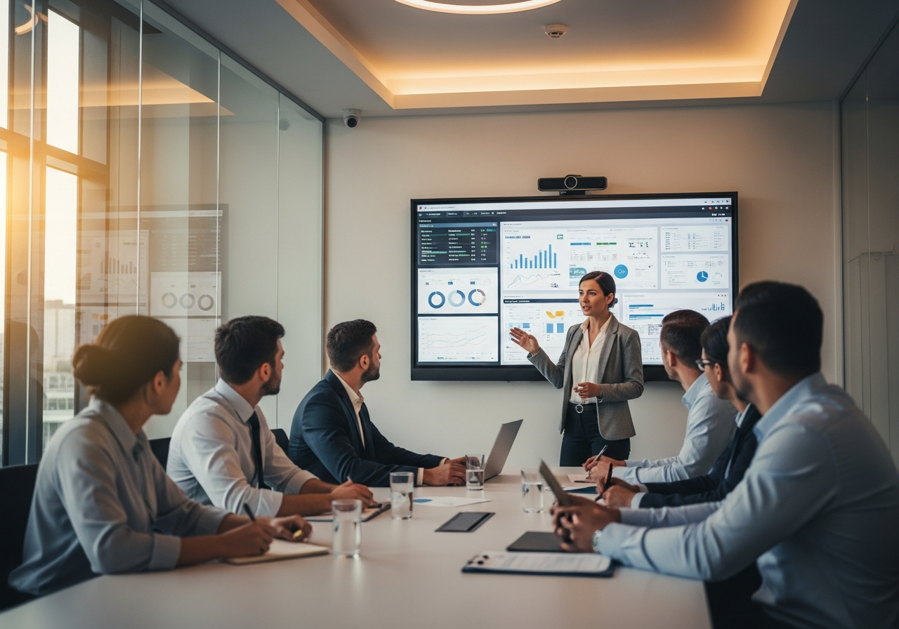 Business technology coaching in a conference room